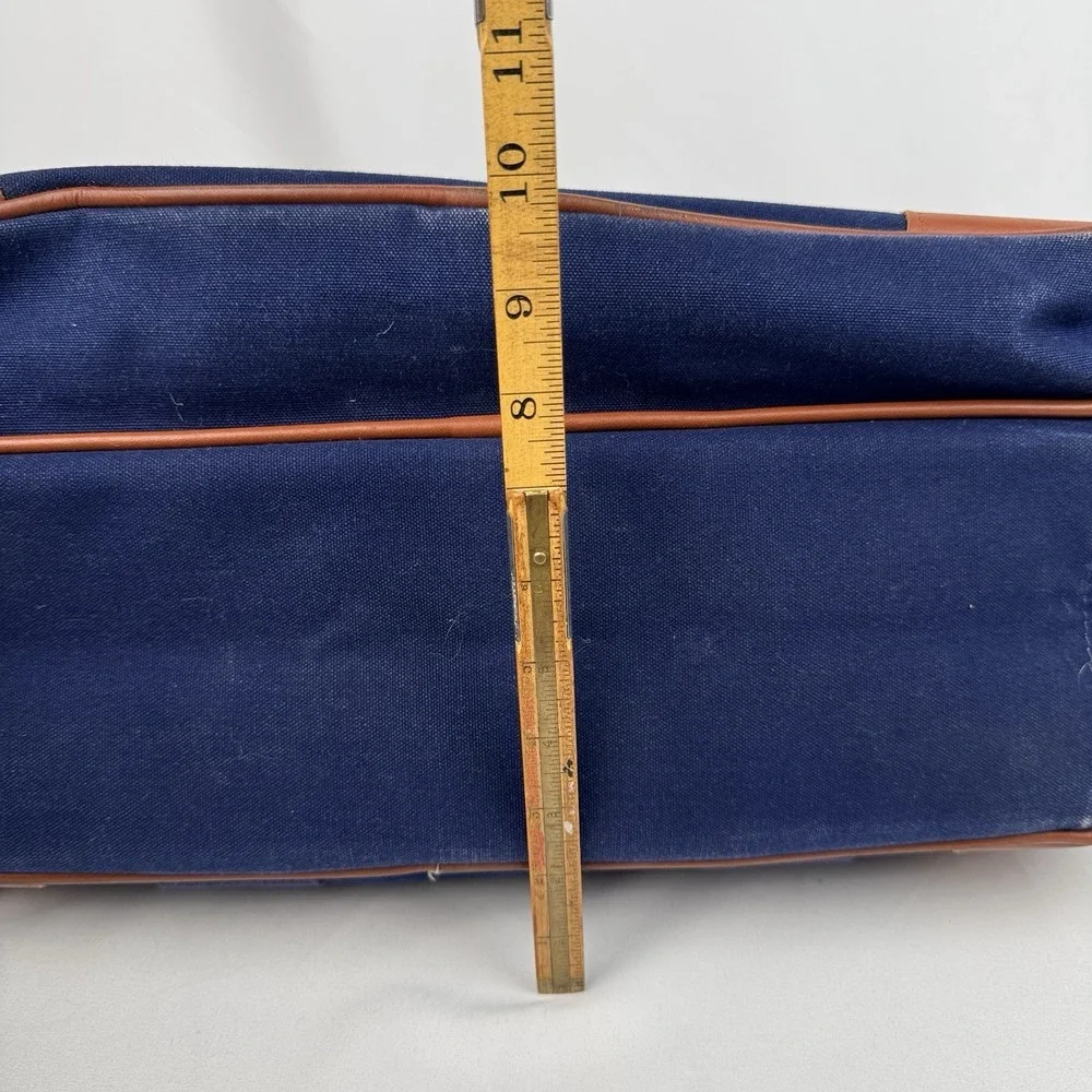 Vtg Lands End Square Rigger Weekender Bag Navy Blue Canvas Leather Luggage 20" - Picture 9 of 9